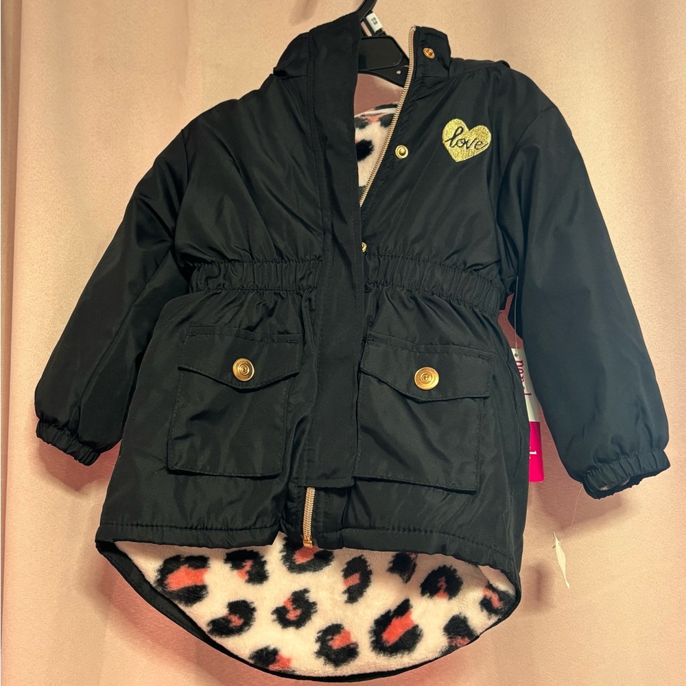 Penelope Mack Black Puffer Jacket with Heart Detail